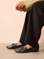 Black Forever Comfort® Round Toe Patent Bow Detail Loafer Ballet Shoes - Image 2 of 7