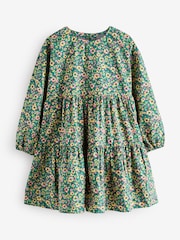 Green All Over Print Tiered Short Sleeves Dress - Image 1 of 3