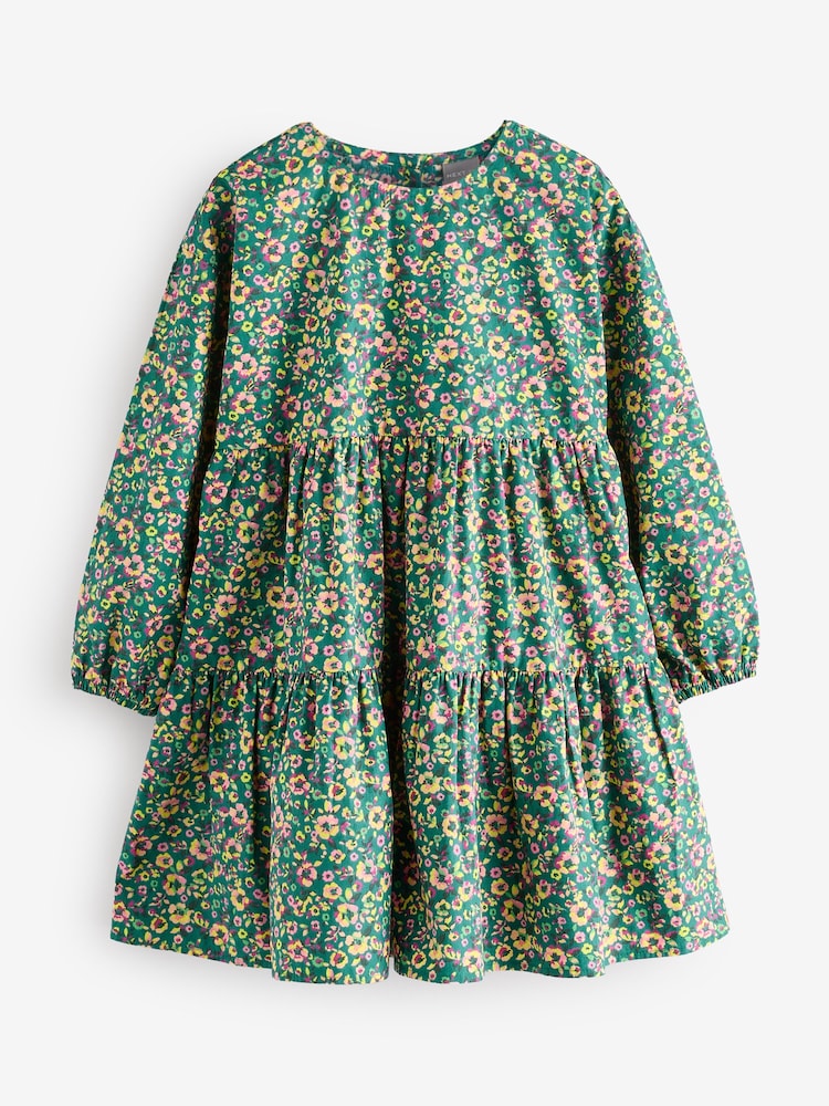 Green All Over Print Tiered Short Sleeves Dress - Image 1 of 3