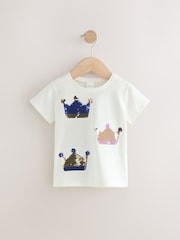White 100% Cotton Sequin Crown Short Sleeve T-Shirt - Image 1 of 5