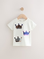 White 100% Cotton Sequin Crown Short Sleeve T-Shirt - Image 2 of 5