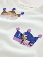White 100% Cotton Sequin Crown Short Sleeve T-Shirt - Image 4 of 5