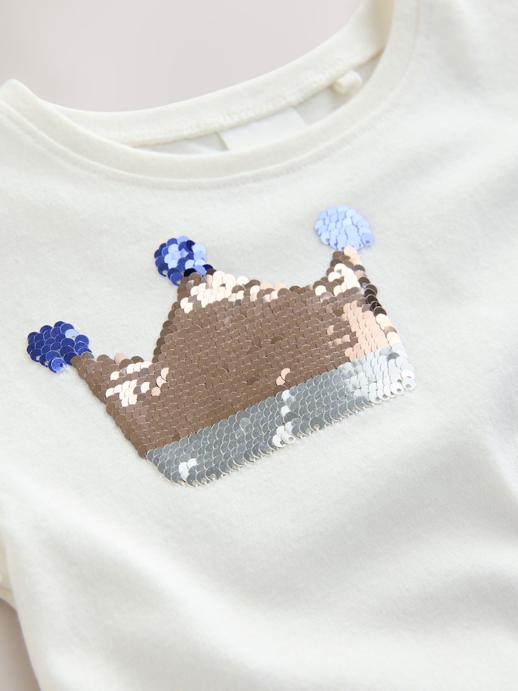 White 100% Cotton Sequin Crown Short Sleeve T-Shirt - Image 5 of 5