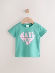 Green Have Fun Short Sleeve Sequin 100% Cotton T-Shirt - Image 1 of 4