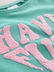 Green Have Fun Short Sleeve Sequin 100% Cotton T-Shirt - Image 4 of 4