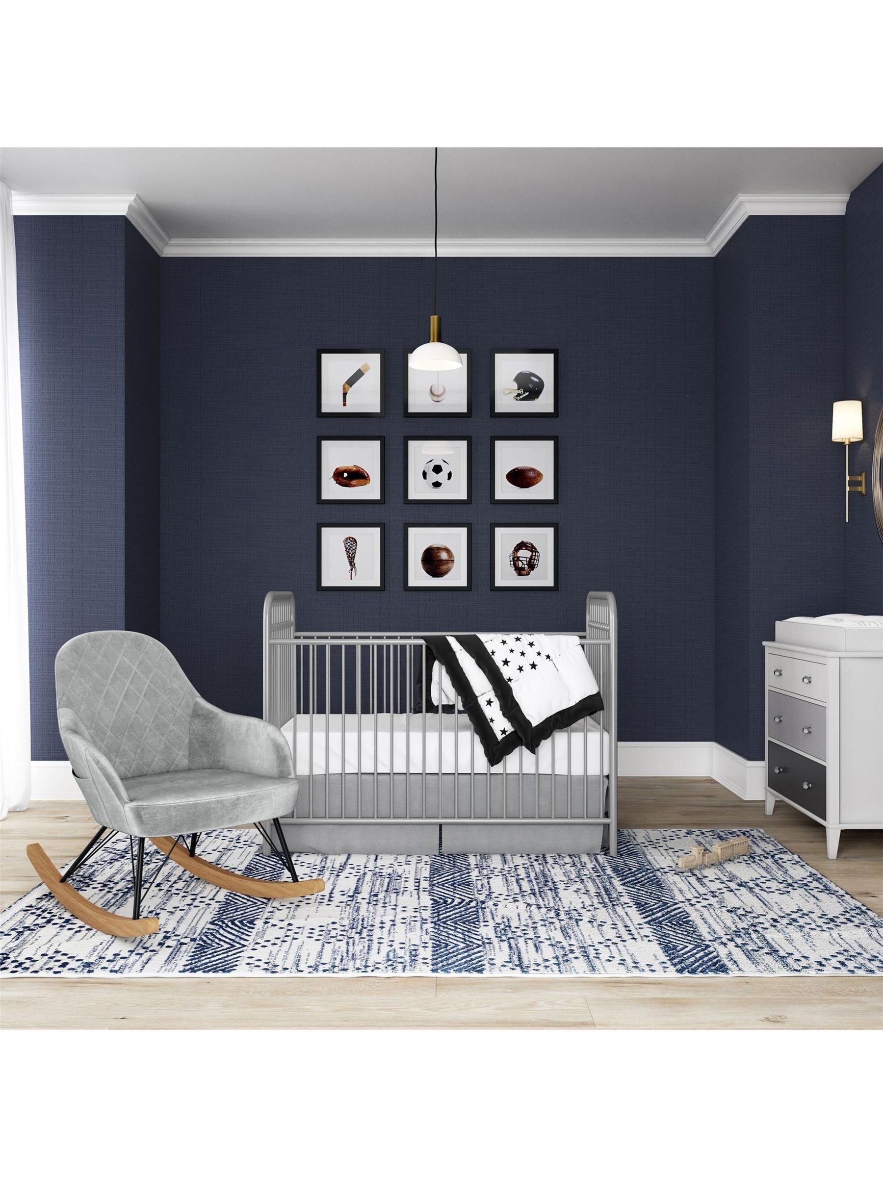 Little Seeds Unisex Grey Monarch Hill Dahlia Velvet Rocking Nursing Chair - Image 4