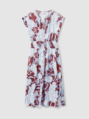 Reiss Blue Lena 100% Cotton Poplin Floral-Print Midi Dress - Image 2 of 6
