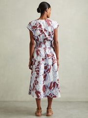 Reiss Blue Lena 100% Cotton Poplin Floral-Print Midi Dress - Image 5 of 6