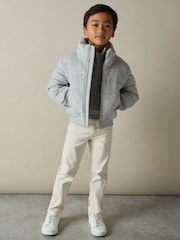 Reiss Soft Grey Melange Farid Herringbone Faux-Fur Collar Puffer Jacket - Image 3 of 4