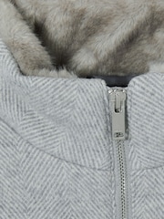 Reiss Soft Grey Melange Farid Herringbone Faux-Fur Collar Puffer Jacket - Image 4 of 4