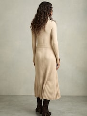 Reiss Neutral Vinette Ribbed Roll Neck Belted Midi Dress - Image 5 of 7