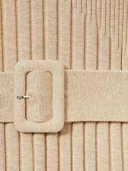 Reiss Neutral Vinette Ribbed Roll Neck Belted Midi Dress - Image 7 of 7