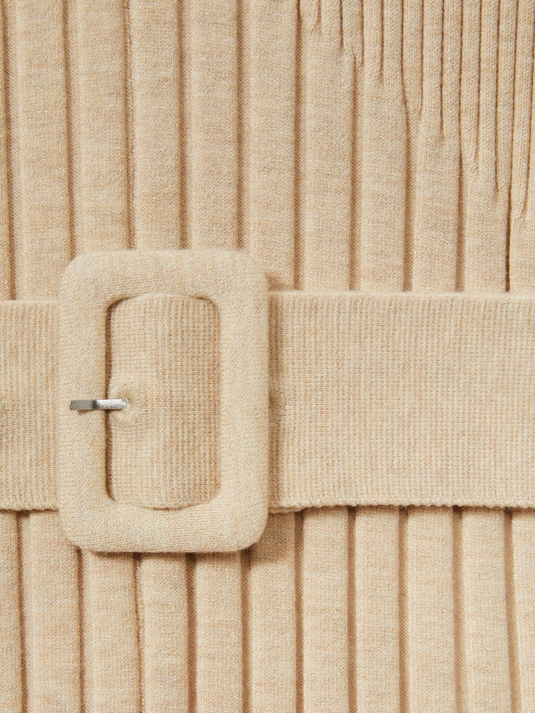 Reiss Neutral Vinette Ribbed Roll Neck Belted Midi Dress - Image 7 of 7
