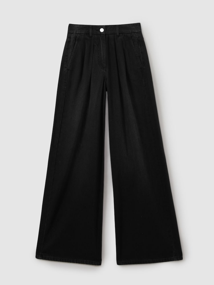 Reiss Black Raymond Double Pleat Wide Leg Jeans - Image 2 of 6
