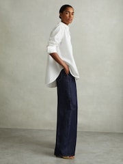 Reiss Indigo Raymond Petite Double Pleat Wide Leg Jeans - Image 1 of 7