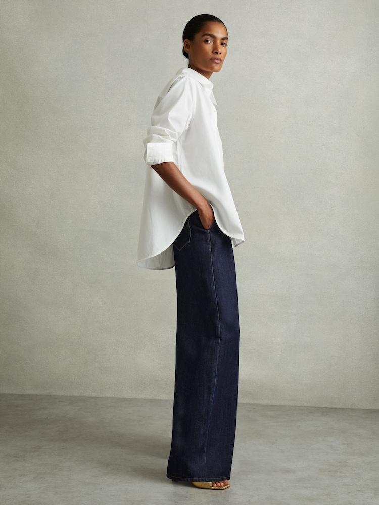 Reiss Indigo Raymond Petite Double Pleat Wide Leg Jeans - Image 1 of 7