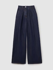 Reiss Indigo Raymond Petite Double Pleat Wide Leg Jeans - Image 2 of 7