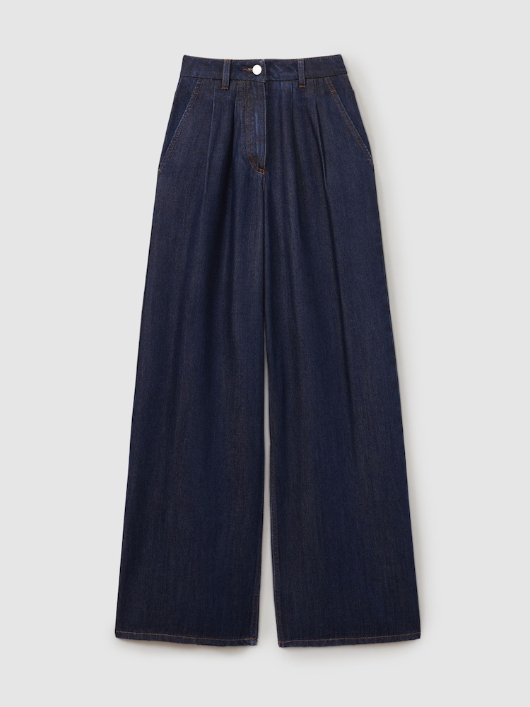Reiss Indigo Raymond Petite Double Pleat Wide Leg Jeans - Image 2 of 7