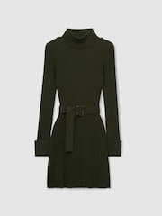 Reiss Khaki Vinnie Roll-Neck Ribbed Mini Dress - Image 2 of 6