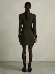 Reiss Khaki Vinnie Roll-Neck Ribbed Mini Dress - Image 5 of 6