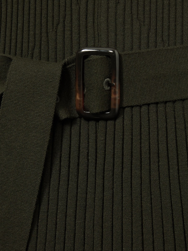 Reiss Khaki Vinnie Roll-Neck Ribbed Mini Dress - Image 6 of 6