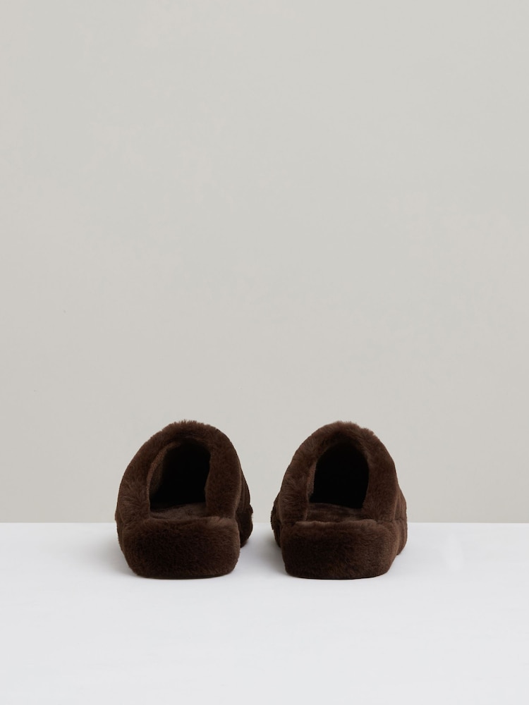 Reiss Chocolate Andrea Faux Fur Slippers - Image 5 of 5