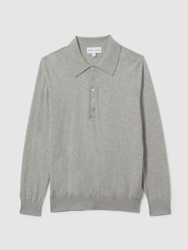LES 100 CIEL Grey Marl Reiss | Les 100 Ciels Cotton and Cashmere Polo Shirt - Image 2 of 7