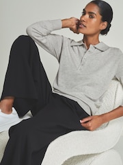 LES 100 CIEL Grey Marl Reiss | Les 100 Ciels Cotton and Cashmere Polo Shirt - Image 3 of 7