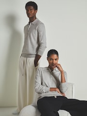 LES 100 CIEL Grey Marl Reiss | Les 100 Ciels Cotton and Cashmere Polo Shirt - Image 7 of 7