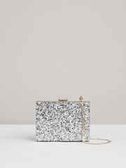 Reiss Silver Greta Glitter Box Clutch Bag - Image 1 of 5
