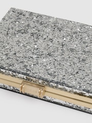 Reiss Silver Greta Glitter Box Clutch Bag - Image 3 of 5