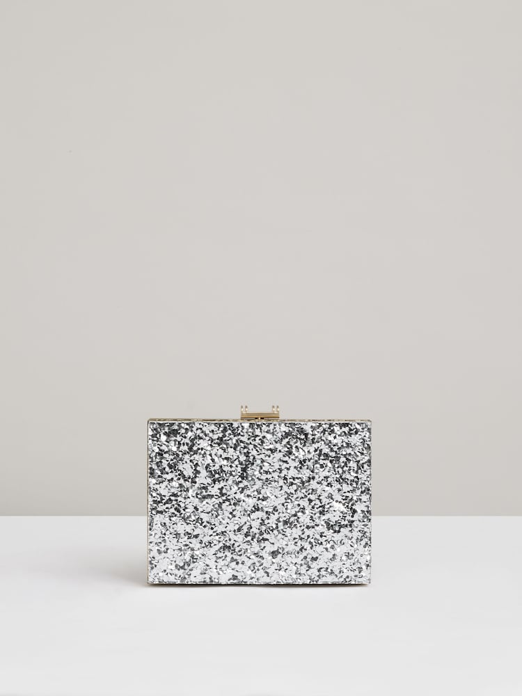 Reiss Silver Greta Glitter Box Clutch Bag - Image 4 of 5