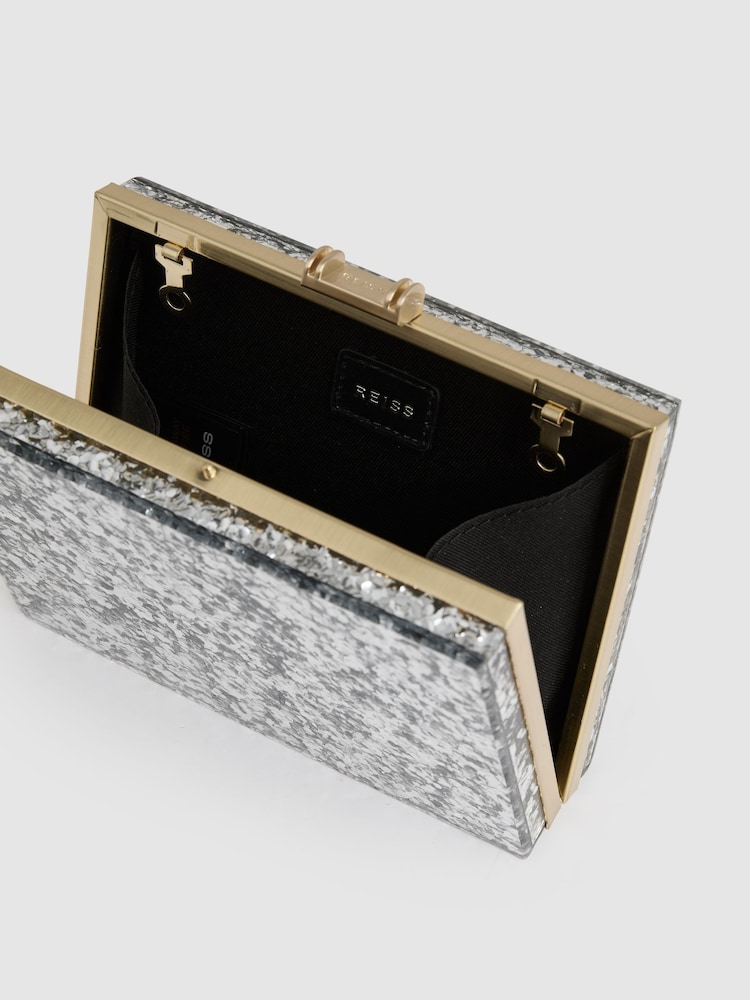 Reiss Silver Greta Glitter Box Clutch Bag - Image 5 of 5