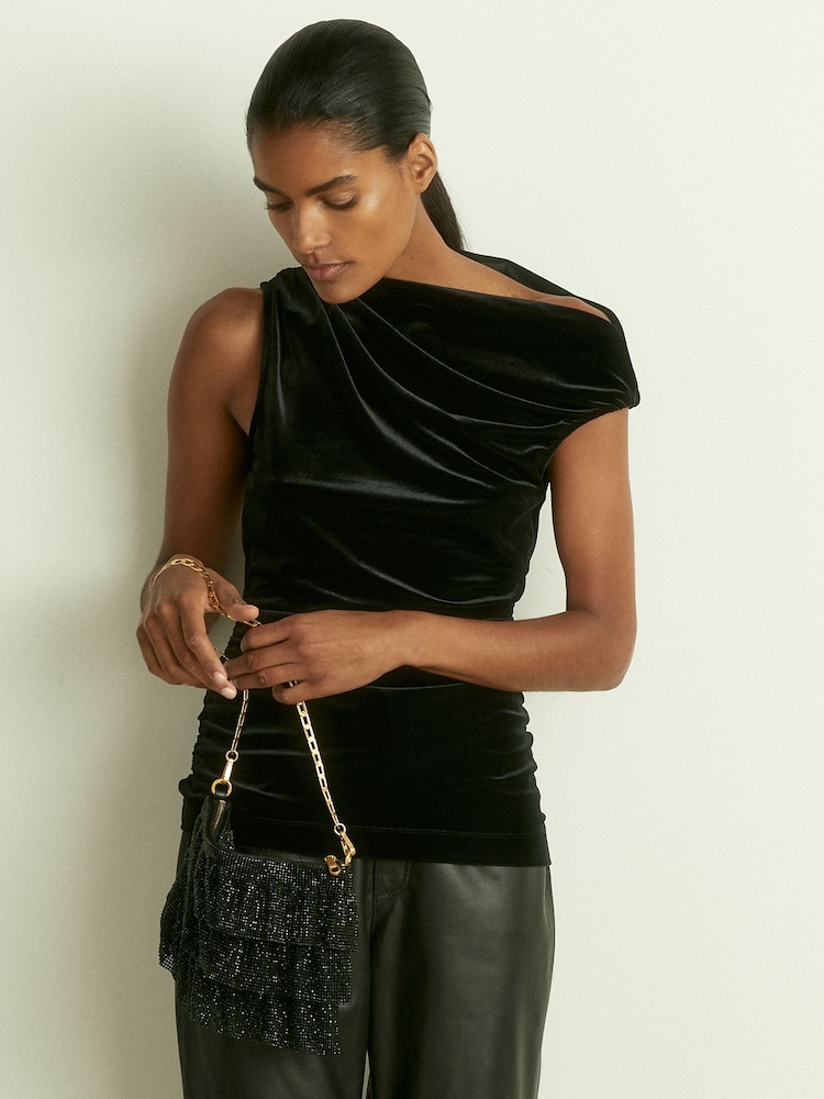 Reiss Black Rara Tiered Crystal Embellished Shoulder Bag - Image 2 of 5