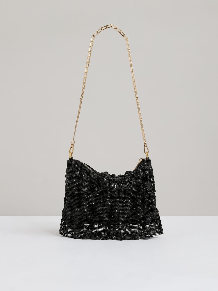 Reiss Black Rara Tiered Crystal Embellished Shoulder Bag - Image 5 of 5