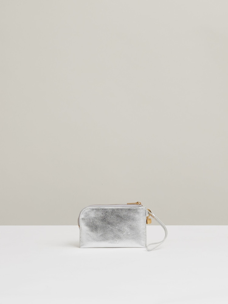 Reiss Silver Gloria Leather Coin Purse - Image 1 of 3
