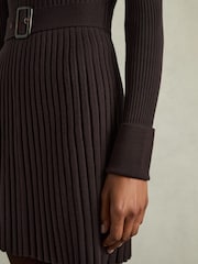 Reiss Brown Vinnie Roll-Neck Ribbed Mini Dress - Image 5 of 7