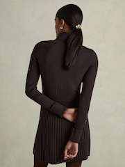 Reiss Brown Vinnie Roll-Neck Ribbed Mini Dress - Image 6 of 7