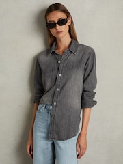 Reiss Grey Poppie Relaxed Denim Shirt - Image 1 of 6