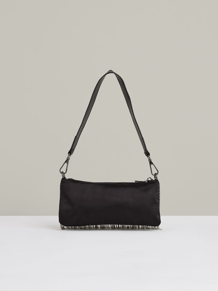 Reiss Silver Francesca Satin Crystal Fringe Mini Shoulder Bag - Image 4 of 4