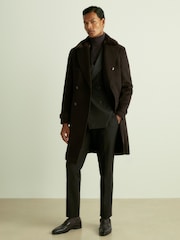 Reiss Brown Barista Wool-Blend Faux-Fur Collar Overcoat - Image 1 of 7