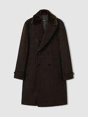 Reiss Brown Barista Wool-Blend Faux-Fur Collar Overcoat - Image 2 of 7