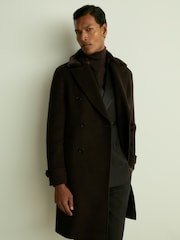 Reiss Brown Barista Wool-Blend Faux-Fur Collar Overcoat - Image 3 of 7