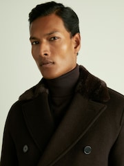 Reiss Brown Barista Wool-Blend Faux-Fur Collar Overcoat - Image 4 of 7