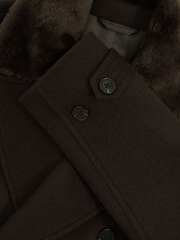 Reiss Brown Barista Wool-Blend Faux-Fur Collar Overcoat - Image 7 of 7