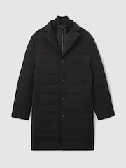 Reiss Navy Patrick Longline Quilted-Shell Coat with Inner Gilet - Image 2 of 6