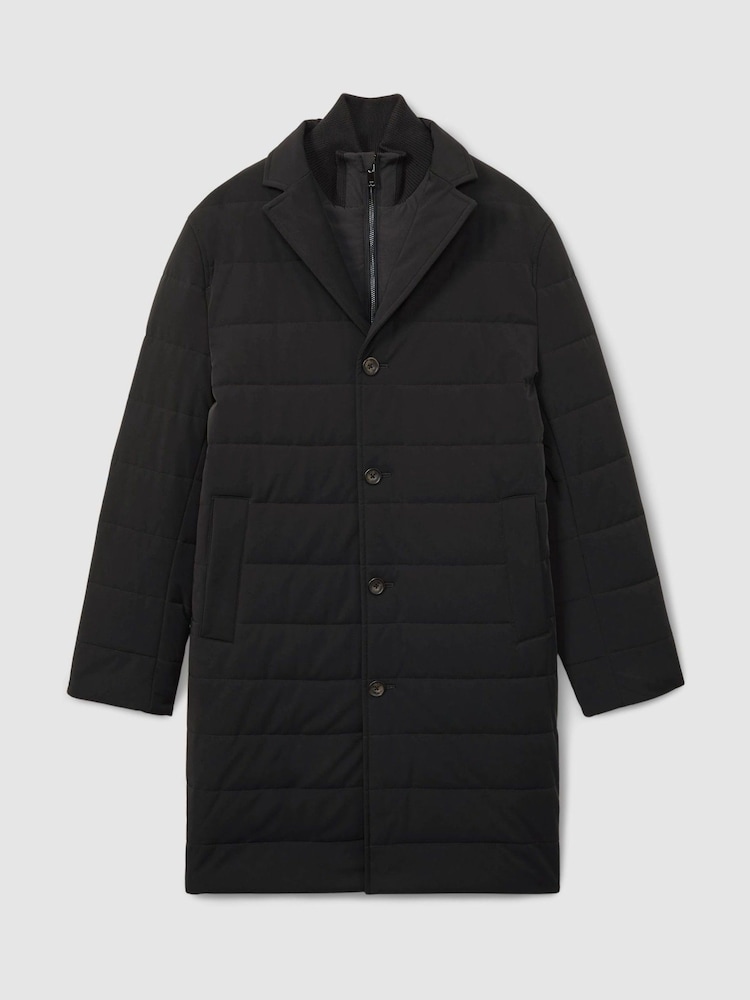 Reiss Navy Patrick Longline Quilted-Shell Coat with Inner Gilet - Image 2 of 6