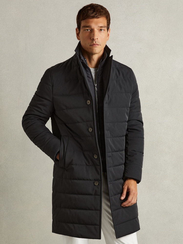 Reiss Navy Patrick Longline Quilted-Shell Coat with Inner Gilet - Image 3 of 6
