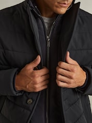 Reiss Navy Patrick Longline Quilted-Shell Coat with Inner Gilet - Image 4 of 6