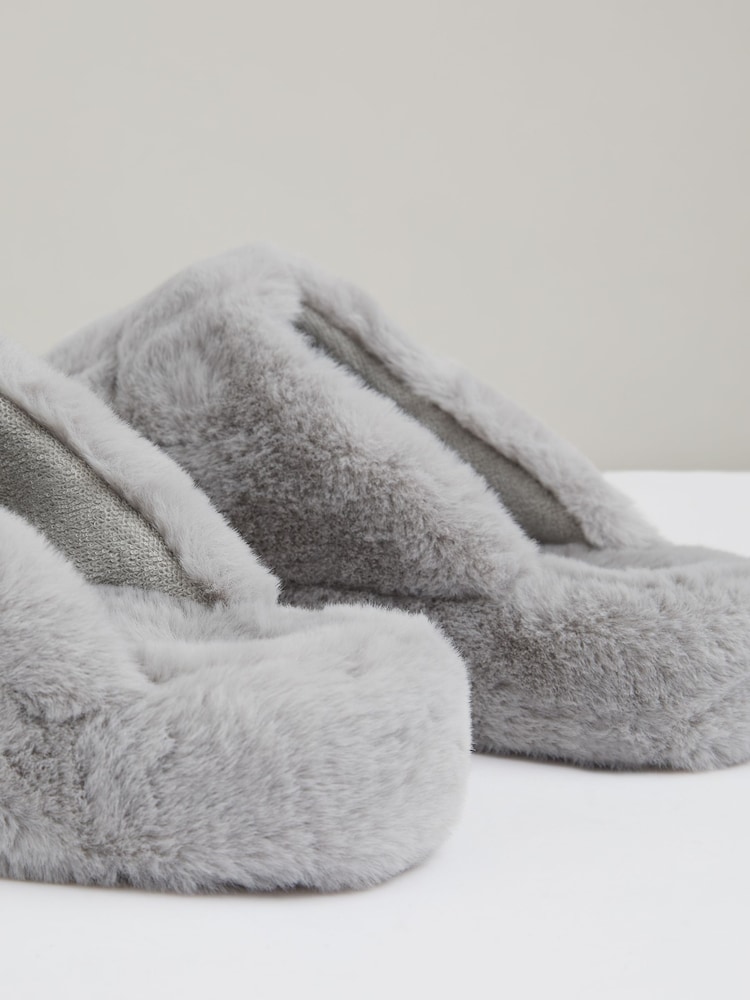 Reiss Grey Andrea Faux Fur Slippers - Image 4 of 4